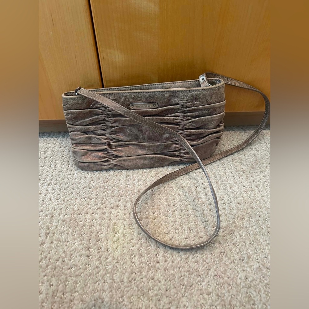 Michael Kors Metallic Taupe Ruched Crossbody Bag